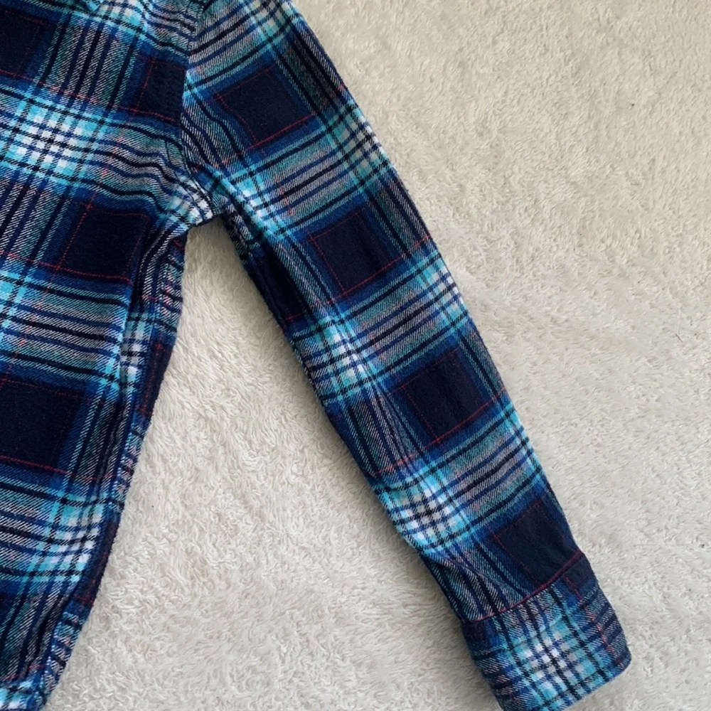 OshKosh Blue Button Down Shirt Classic Plaid 7 EUC